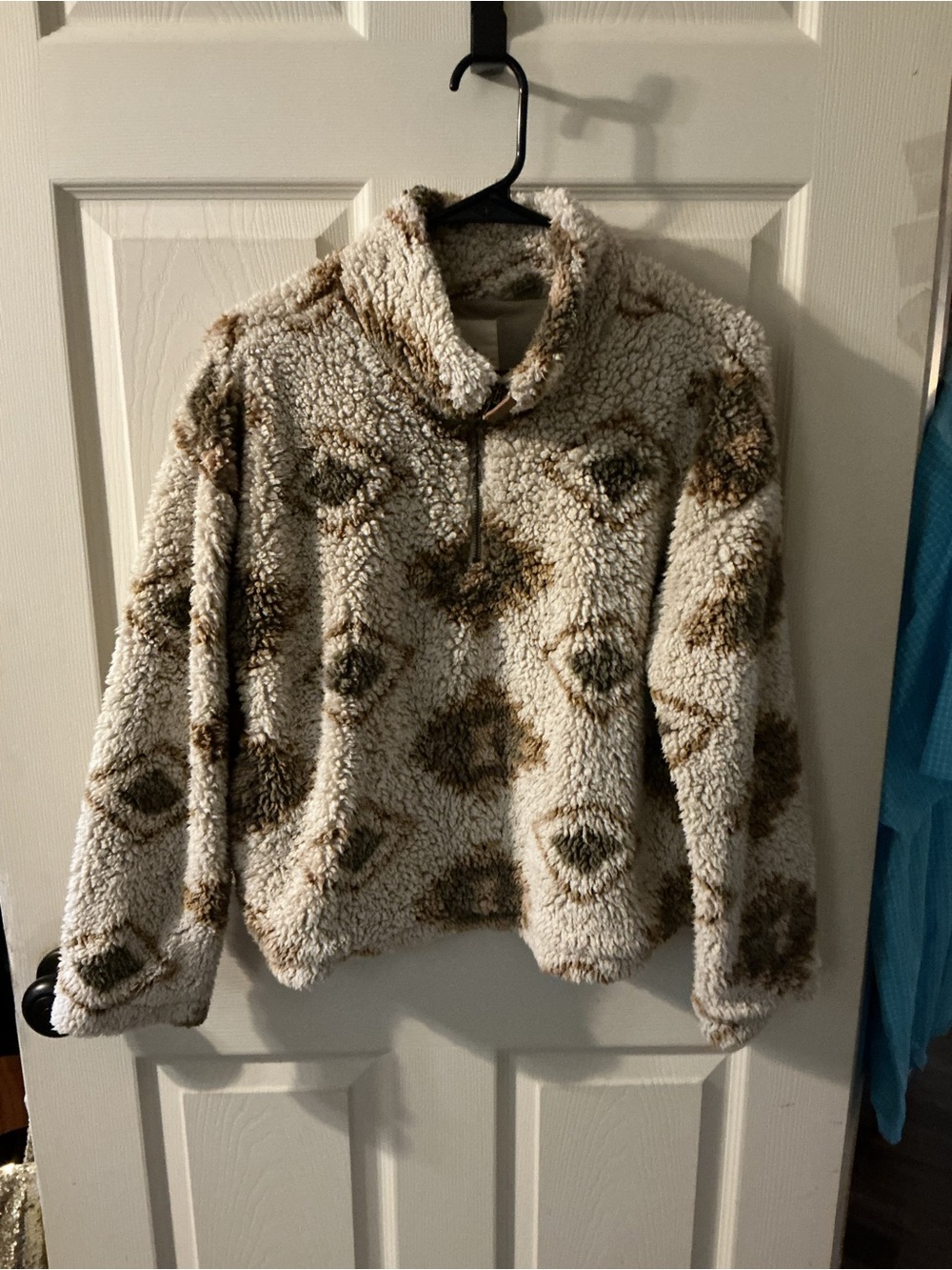 🙋🏻‍♀️Thread & Supply geometric Aztec-patterned sherpa quarter-zip pullover